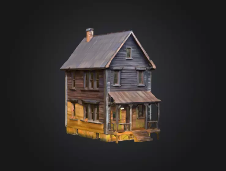 Abandoned Wooden House Low-poly 3D model_2