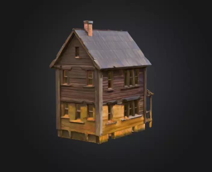 Abandoned Wooden House Low-poly 3D model_4