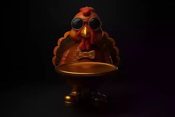 Stylish Turkey Butler Statue  Fun Thanksgiving 3D Print Decor