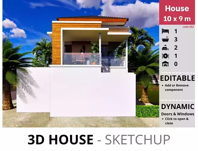 House 10x9m code 653 - Sketchup 3D model 3D model