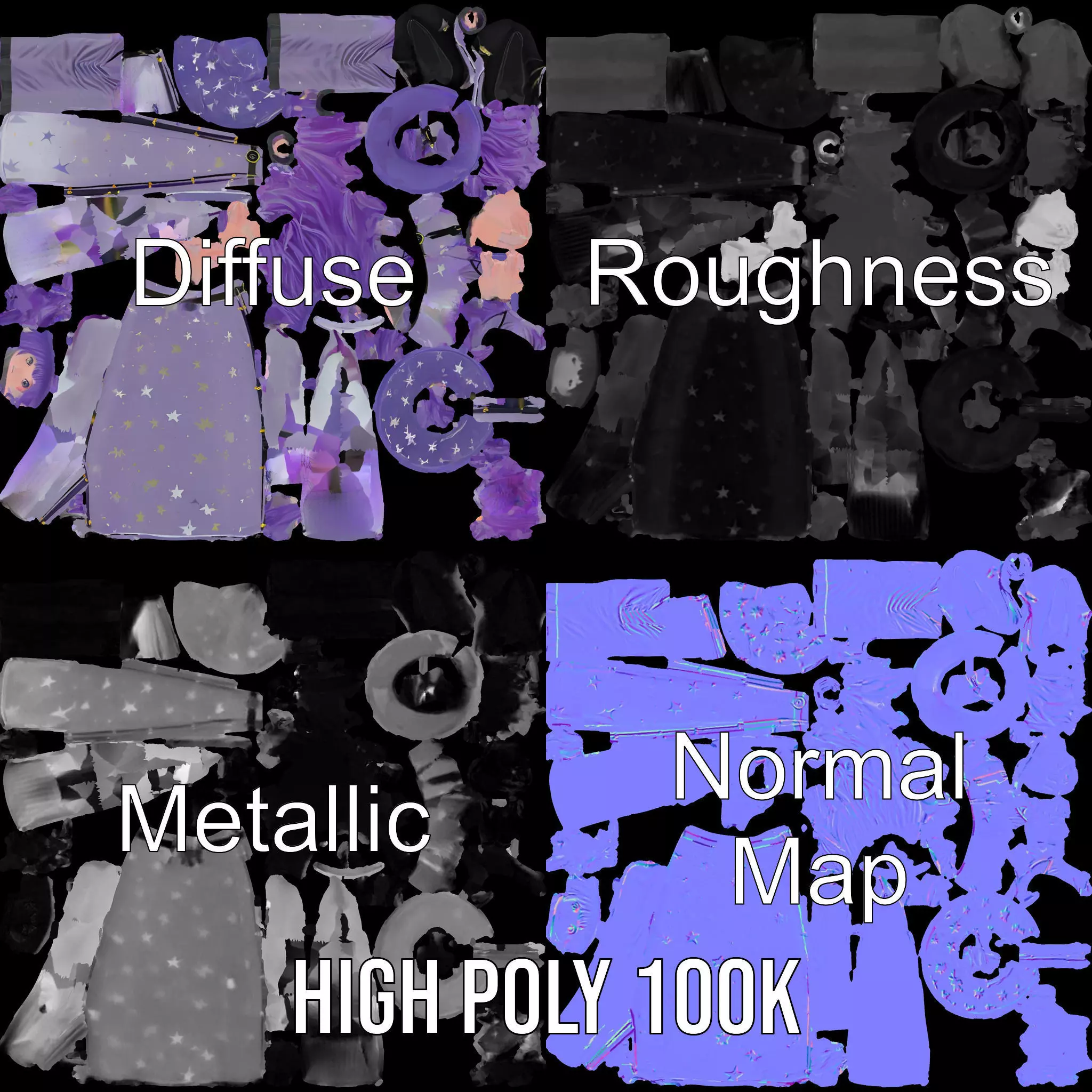 Starry Sorceress Outfit model pack Low-poly 3D model_4