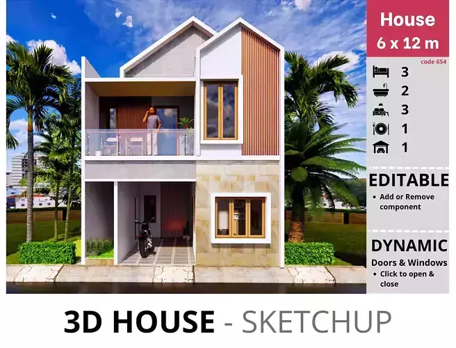 House 6x12m code 654 - Sketchup 3D model 3D model