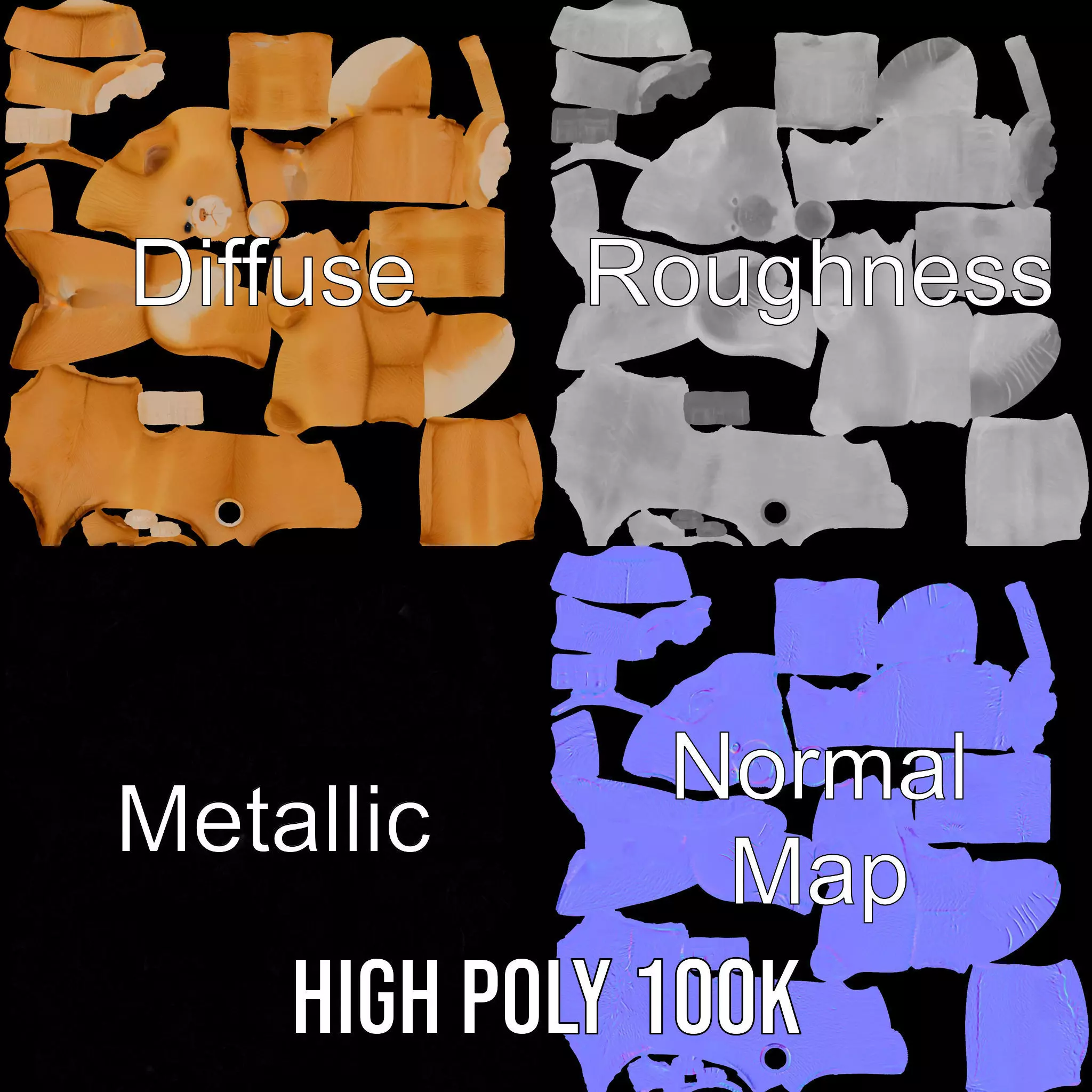 Golden Plush Teddy model pack Low-poly 3D model_4