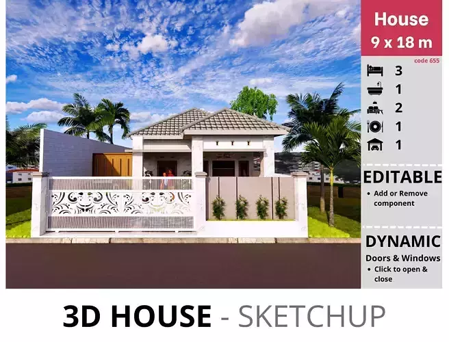 House 9x18m code 655 - Sketchup 3D model 3D model