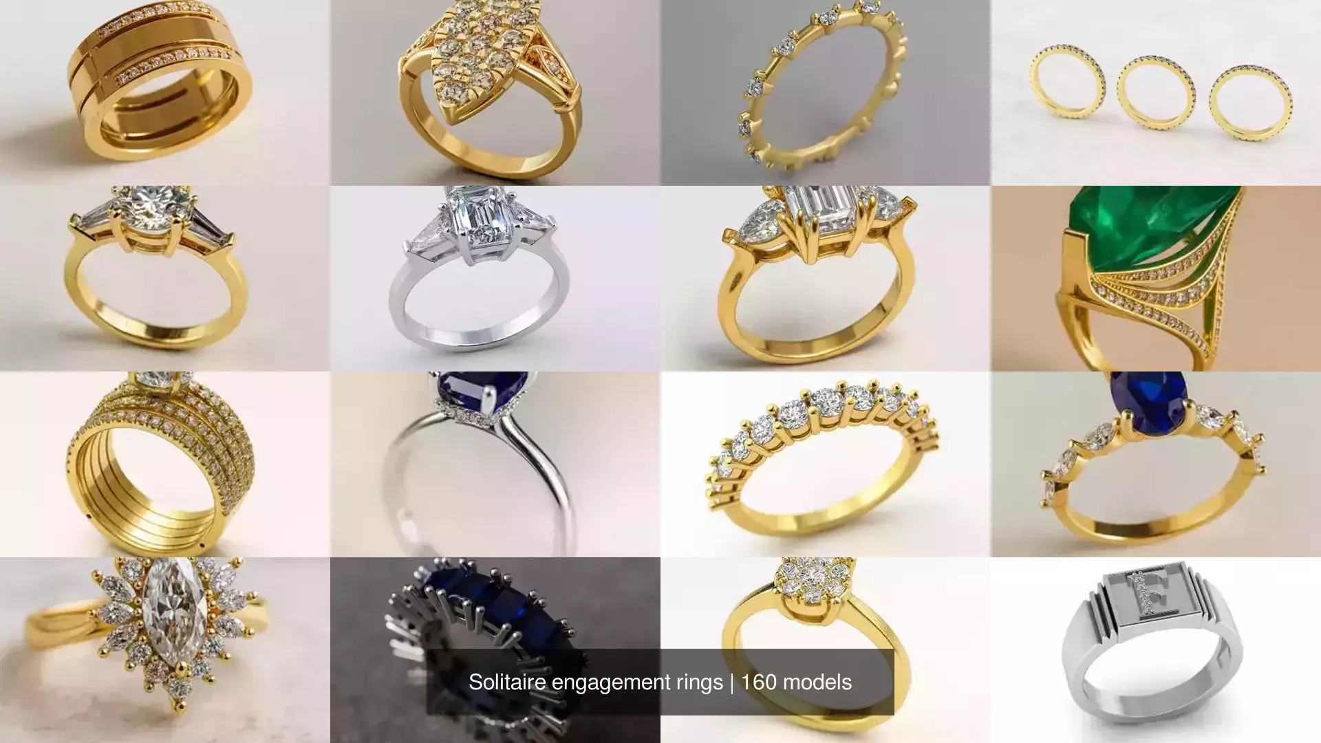 Solitaire engagement rings 3D Model Collection_9