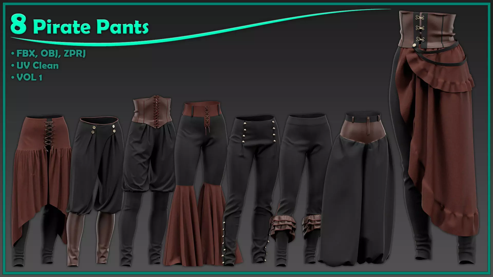 8 female pirate pants 3D model_0