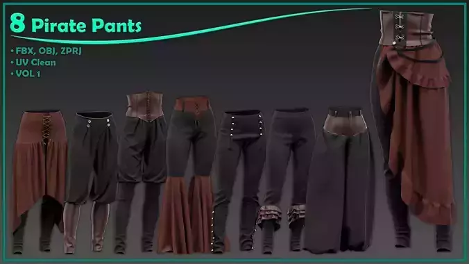 8 female pirate pants 3D model 8 female pirate pants 3D model