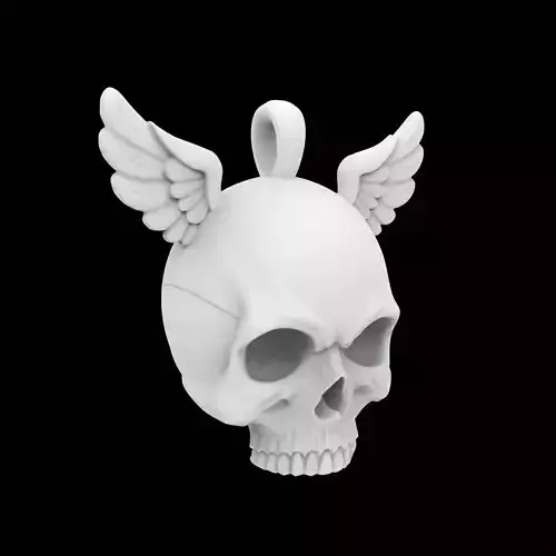 Minimalist Skull Pendant with Wings 3D Print Model