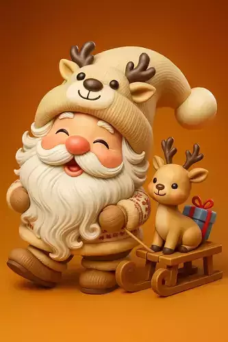 Cozy Santa and Reindeer Delivering Gifts 3D print model