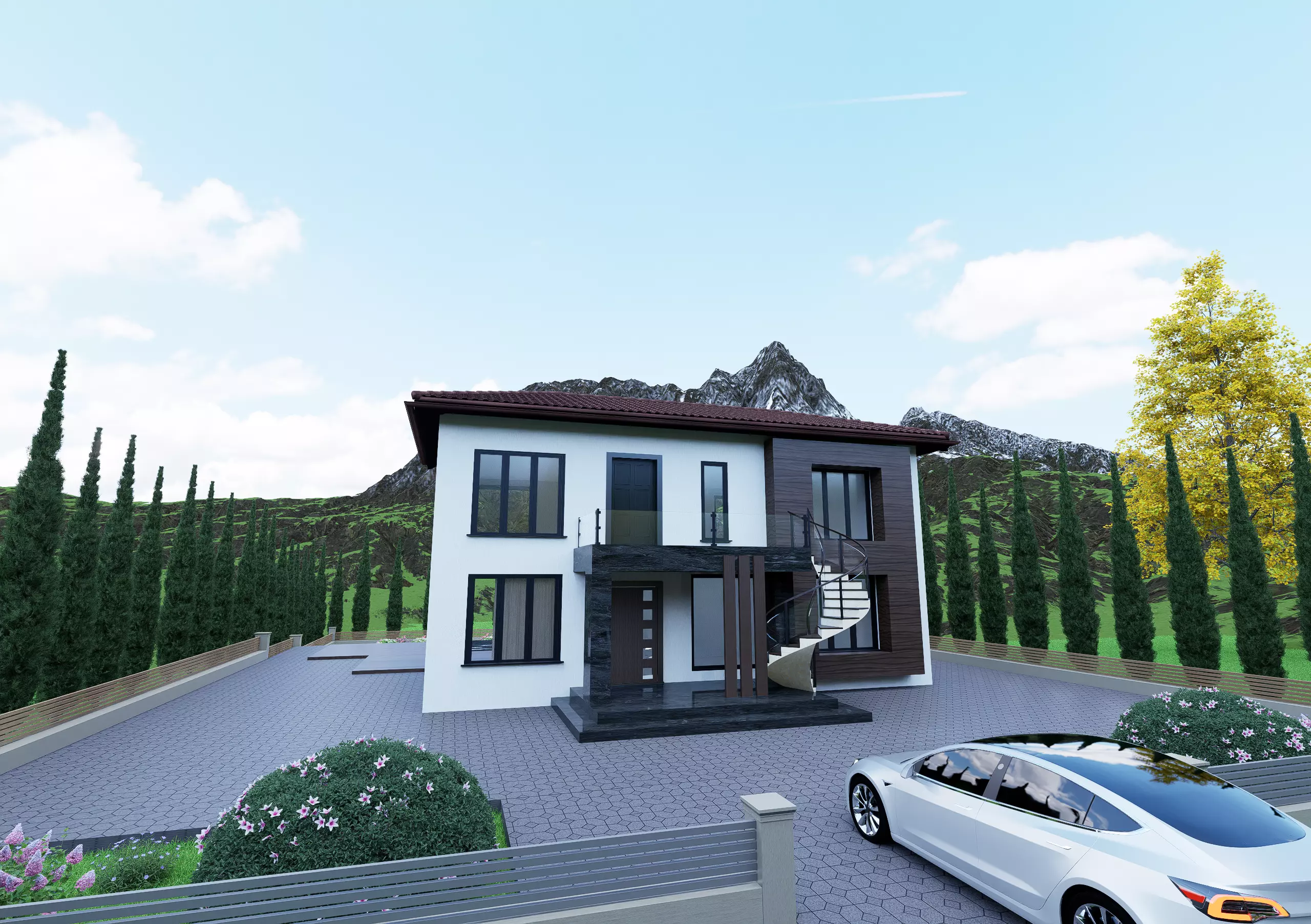 Modern and classic design House and pool Free 3D model