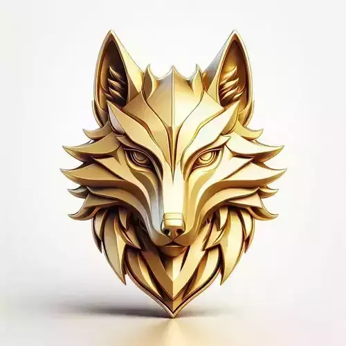 Golden Geometric Wolf Head Sculpture Sharp Angles 3D