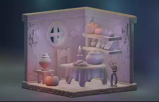 Halloween Pumpkin Table Set  Stylized Miniature Props