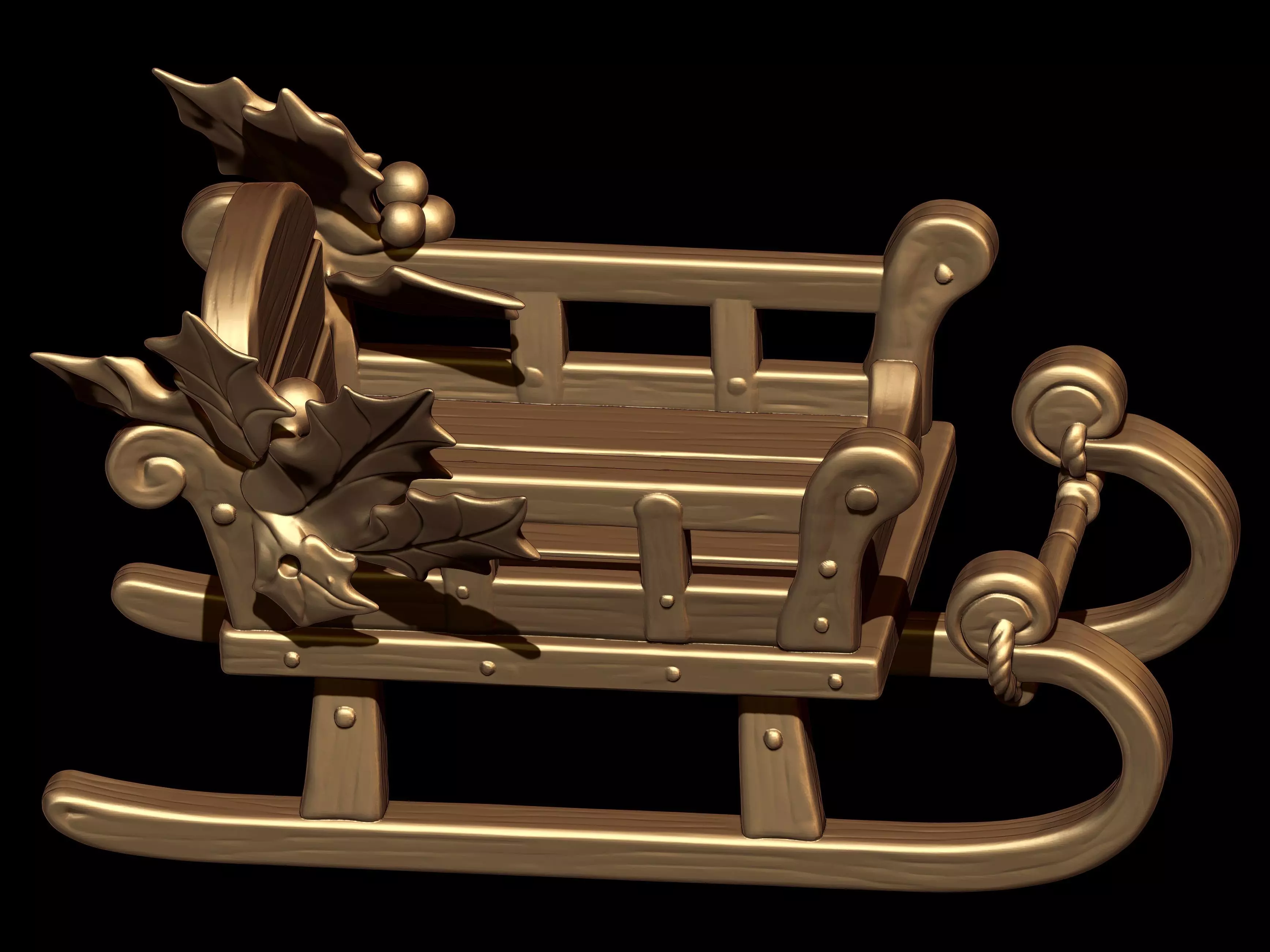 Classic Wooden Christmas Sleigh 3D print model_3