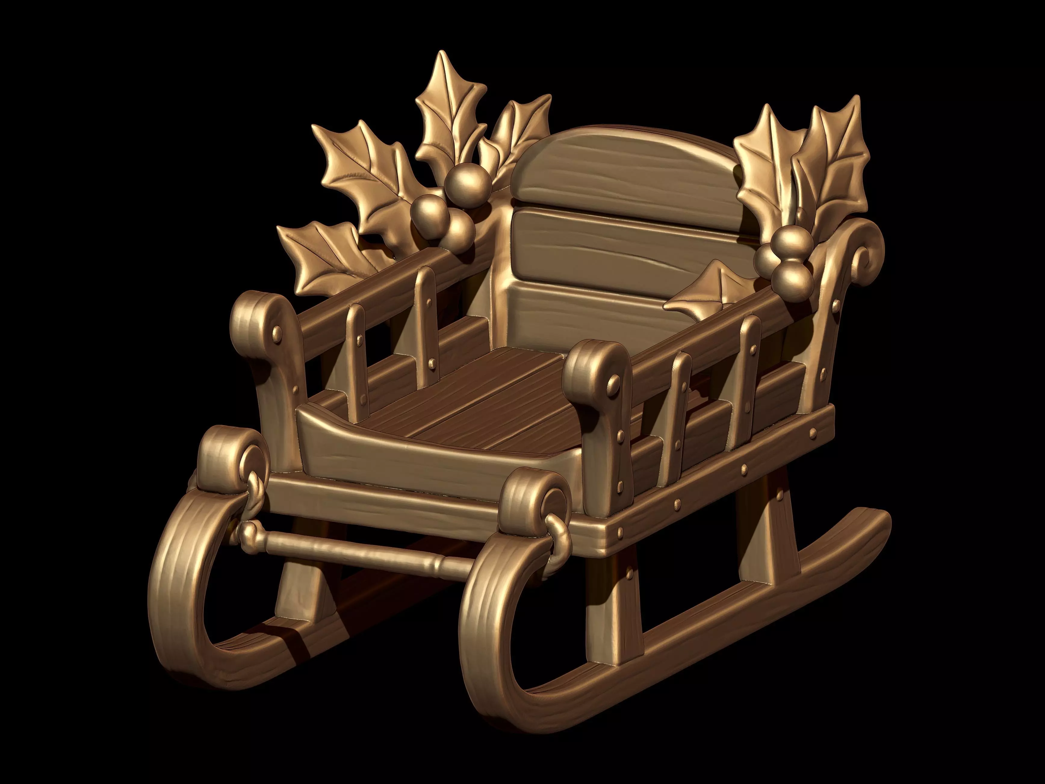 Classic Wooden Christmas Sleigh 3D print model_1