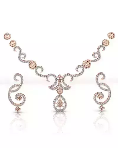 flower setting pave setting jewelry set earring and pendant