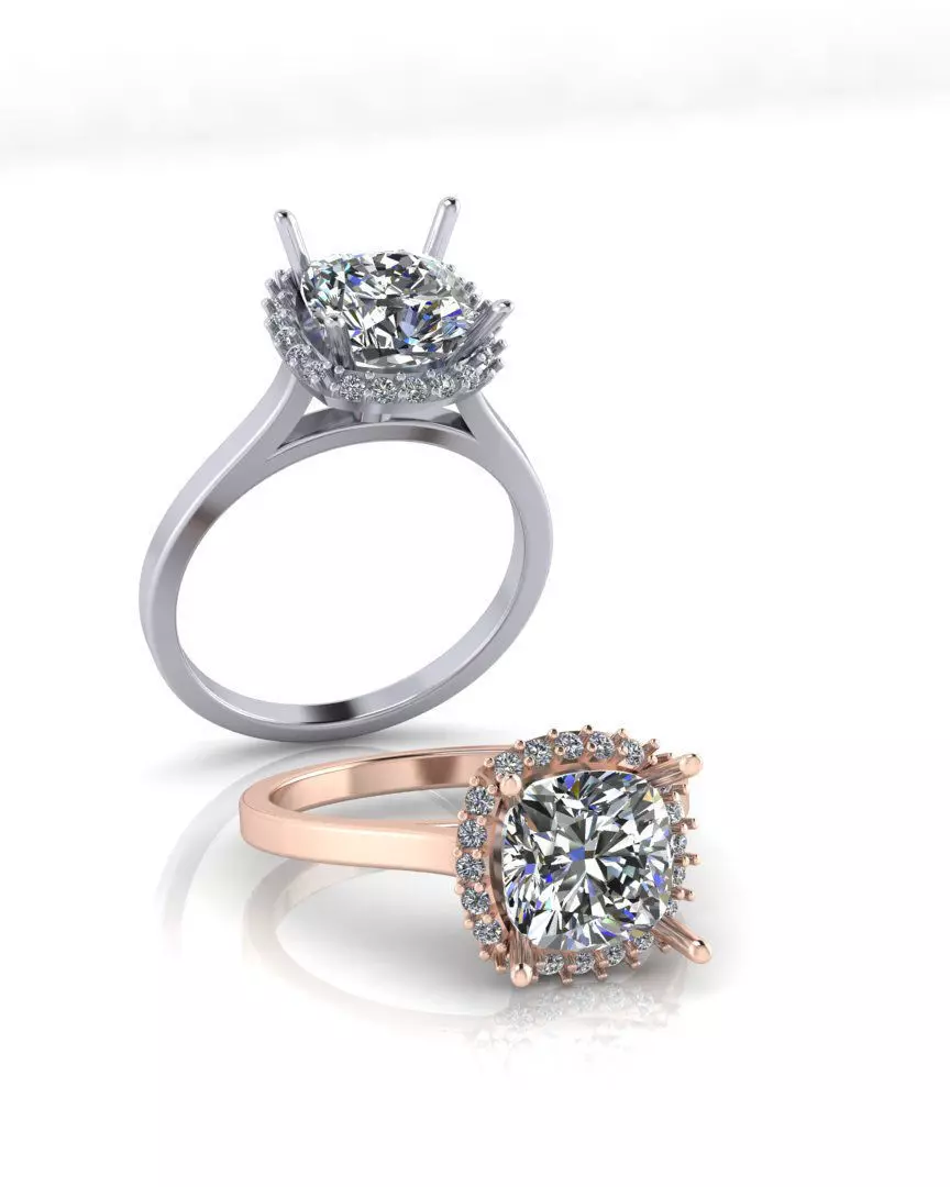 cushion halo engagement jewelry ring 3D print model