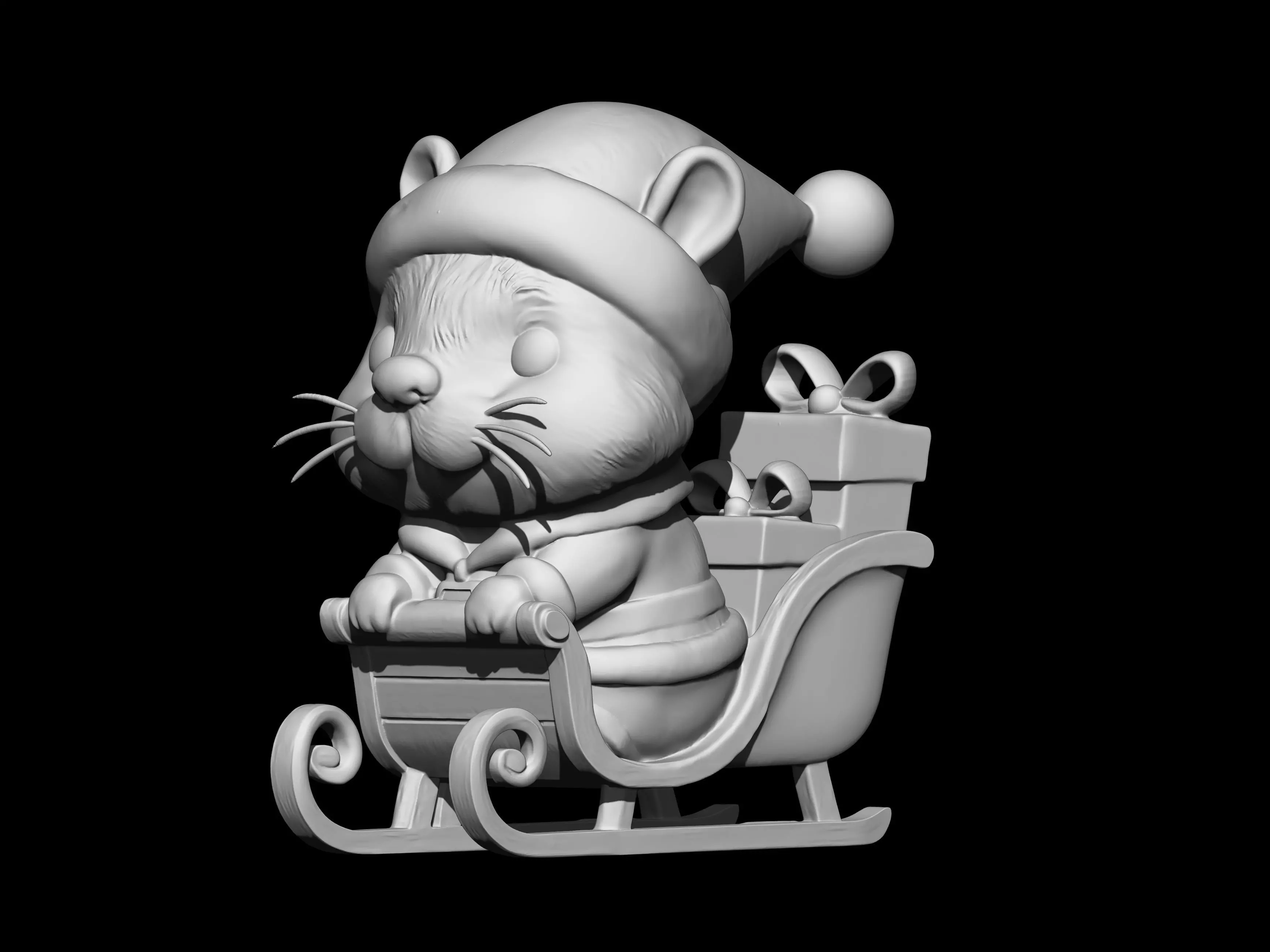 Cute Santa Mouse on a Sled 3D print model_1