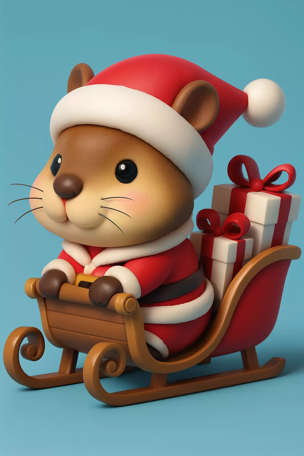 Cute Santa Mouse on a Sled 3D print model_0