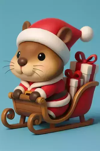 Cute Santa Mouse on a Sled 3D print model Cute Santa Mouse on a Sled 3D print model
