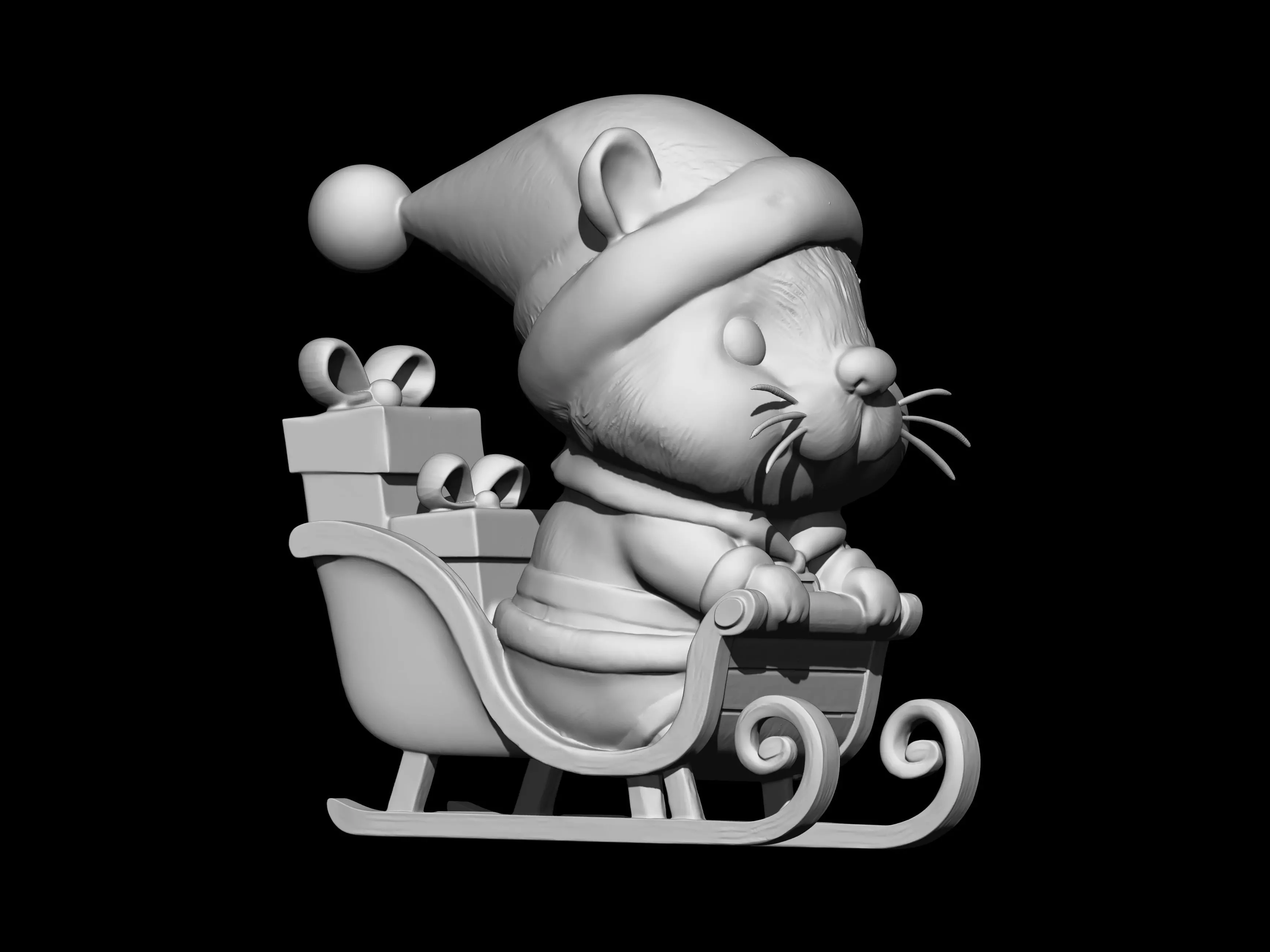 Cute Santa Mouse on a Sled 3D print model_2