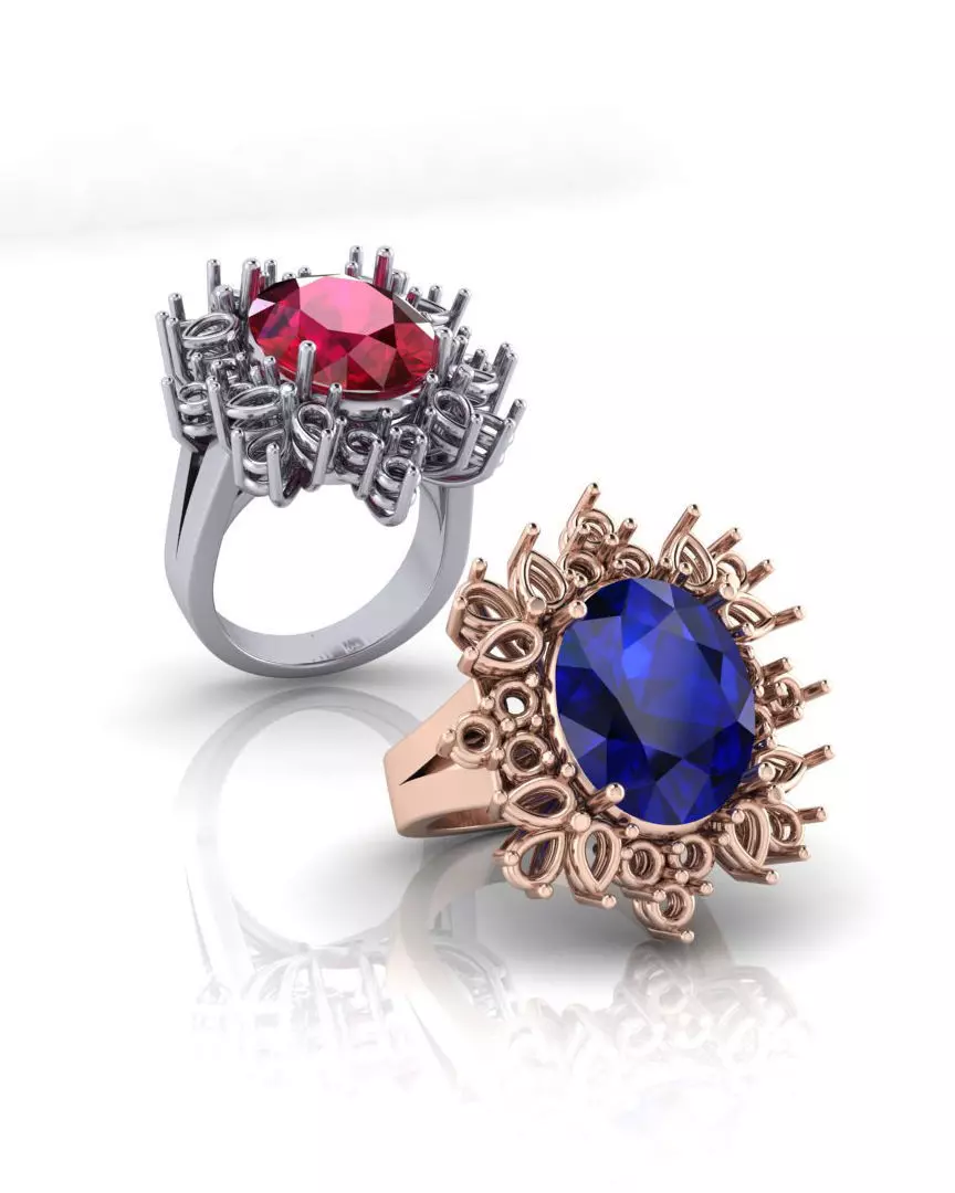 oval pear and round halo jewelry ring 3D print model