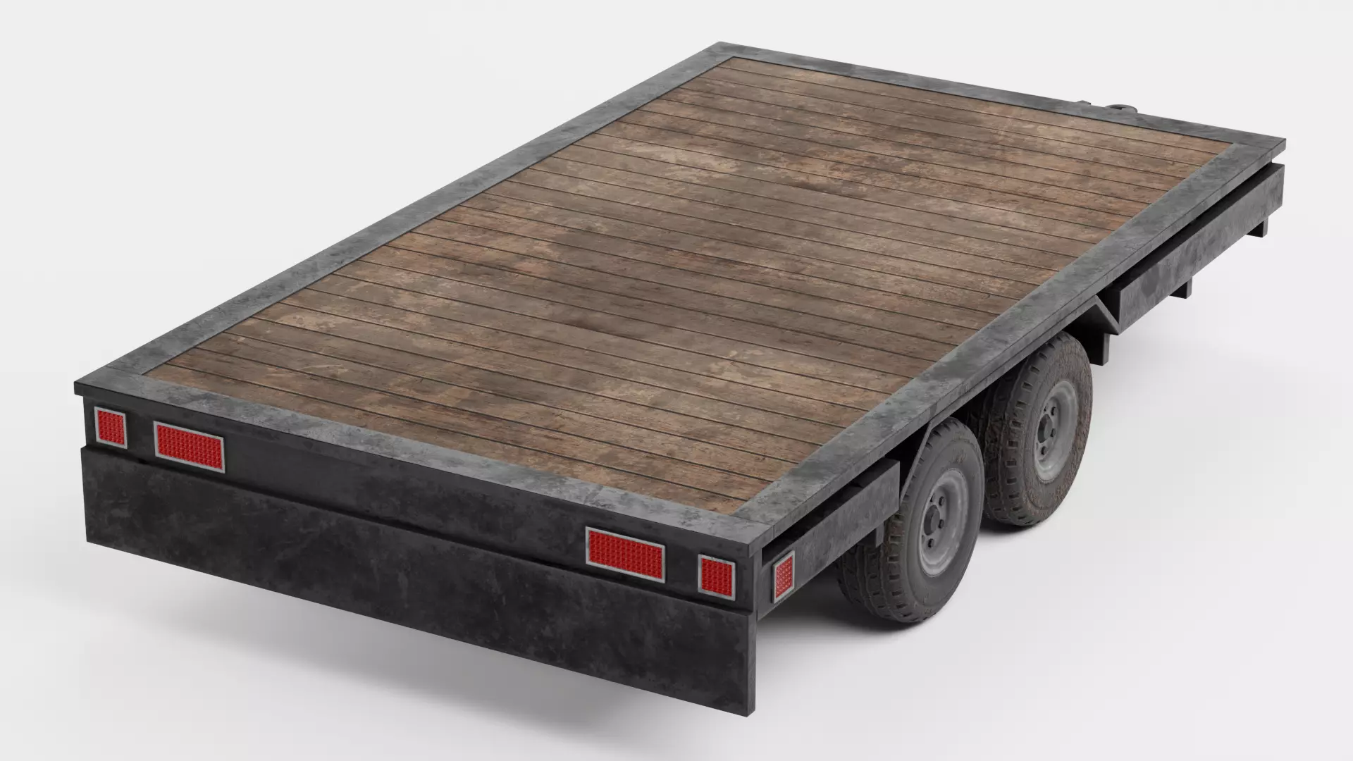 Old Utility Trailer V1 - Compact Drop Deck Vehicle Base Low-poly 3D model_3