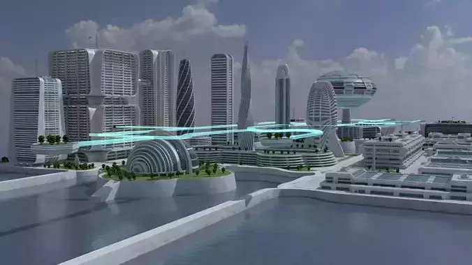 Oceanicity Futuristic Floating City 3D Model