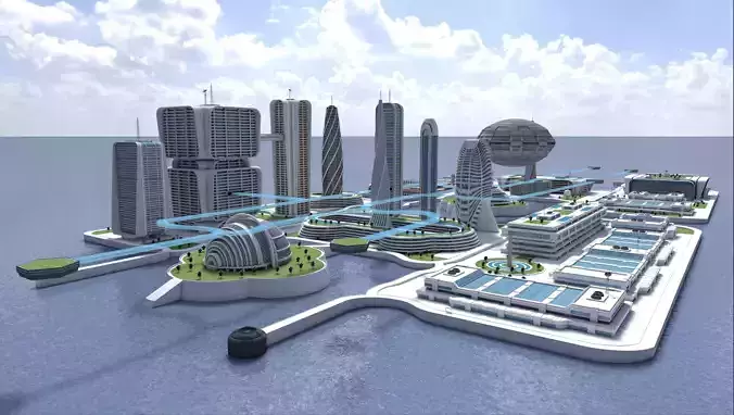 Oceanicity Futuristic Floating City 3D Model