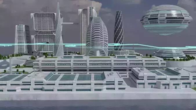 Oceanicity Futuristic Floating City 3D Model 3D model 5