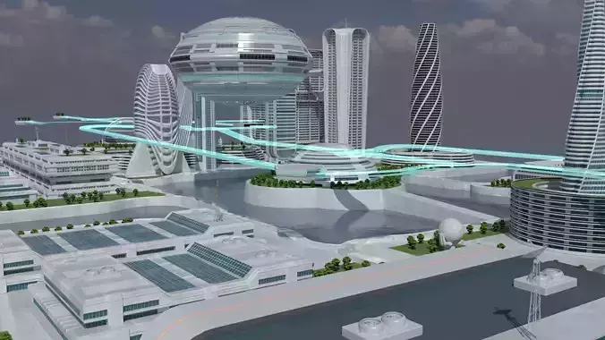 Oceanicity Futuristic Floating City 3D Model 3D model 6