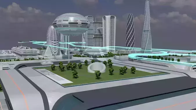 Oceanicity Futuristic Floating City 3D Model 3D model 7