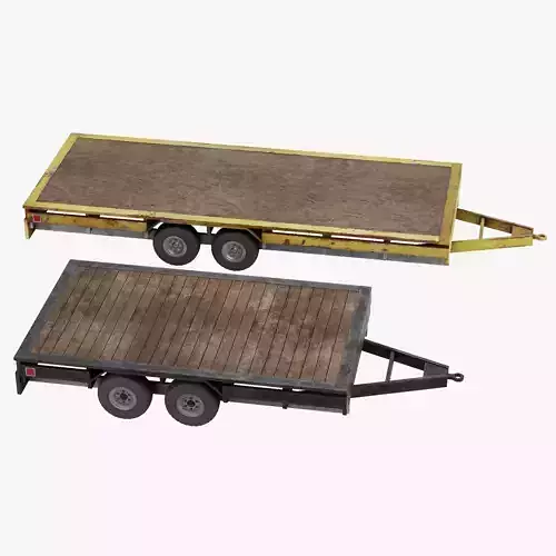 Old Utility Trailer Set Low-poly 3D model