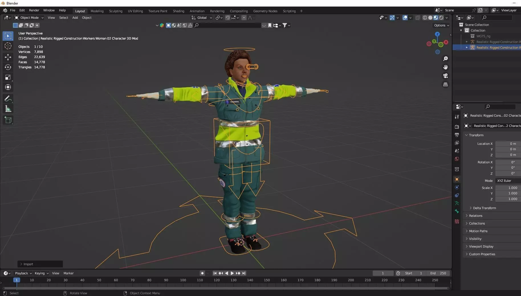 Realistic Rigged Construction Workers Woman 02 Character Low-poly 3D model_7