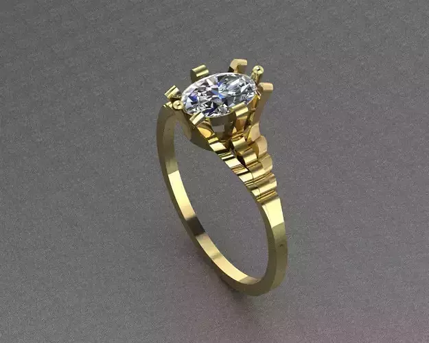 Oval Cut Diamond Solitaire Engagement Ring 3D Print Model