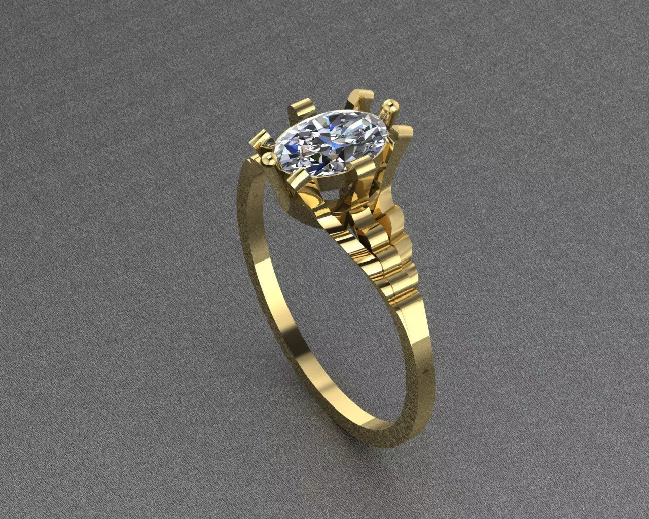 Oval Cut Diamond Solitaire Engagement Ring 3D Print Model 3D print model_0