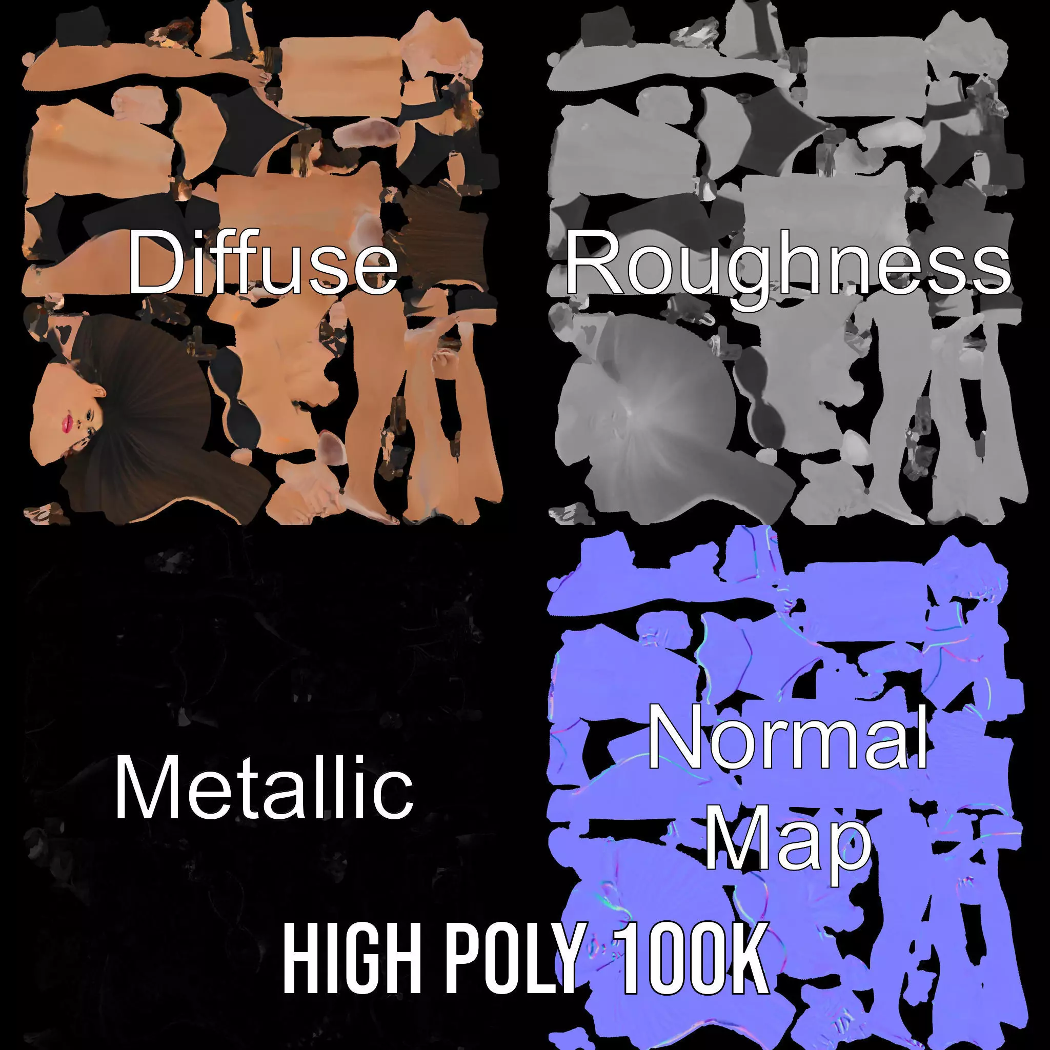 Dynamic Female Character model pack Low-poly 3D model_4