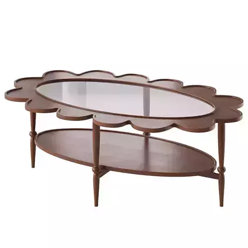 Flower Vintage Coffee Table of Wood and Glass