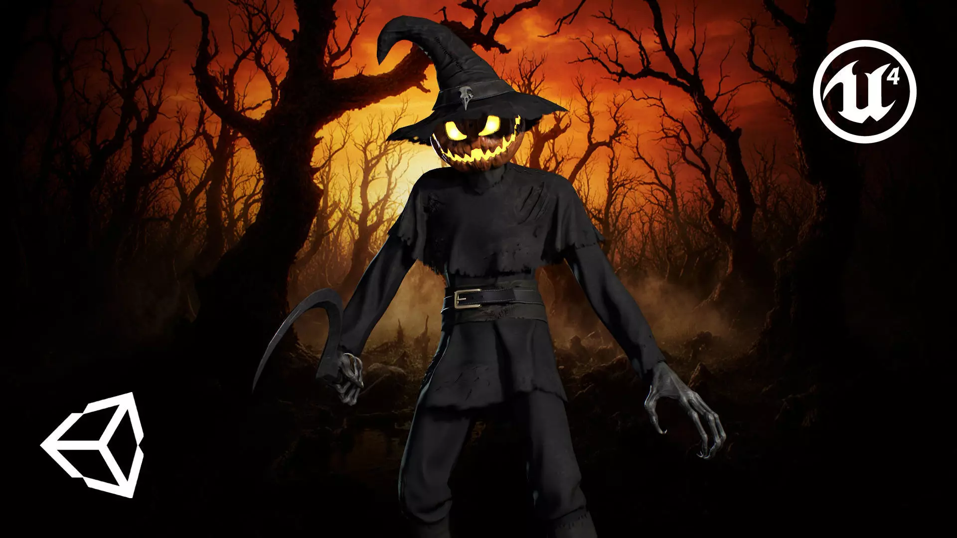 Pumpkinhead Scarecrow Low-poly 3D model_0