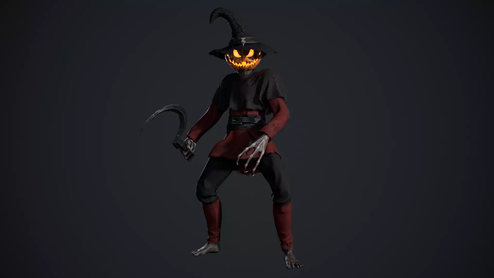 Pumpkinhead Scarecrow Low-poly 3D model_16