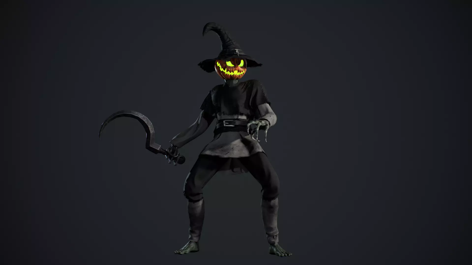 Pumpkinhead Scarecrow Low-poly 3D model_13