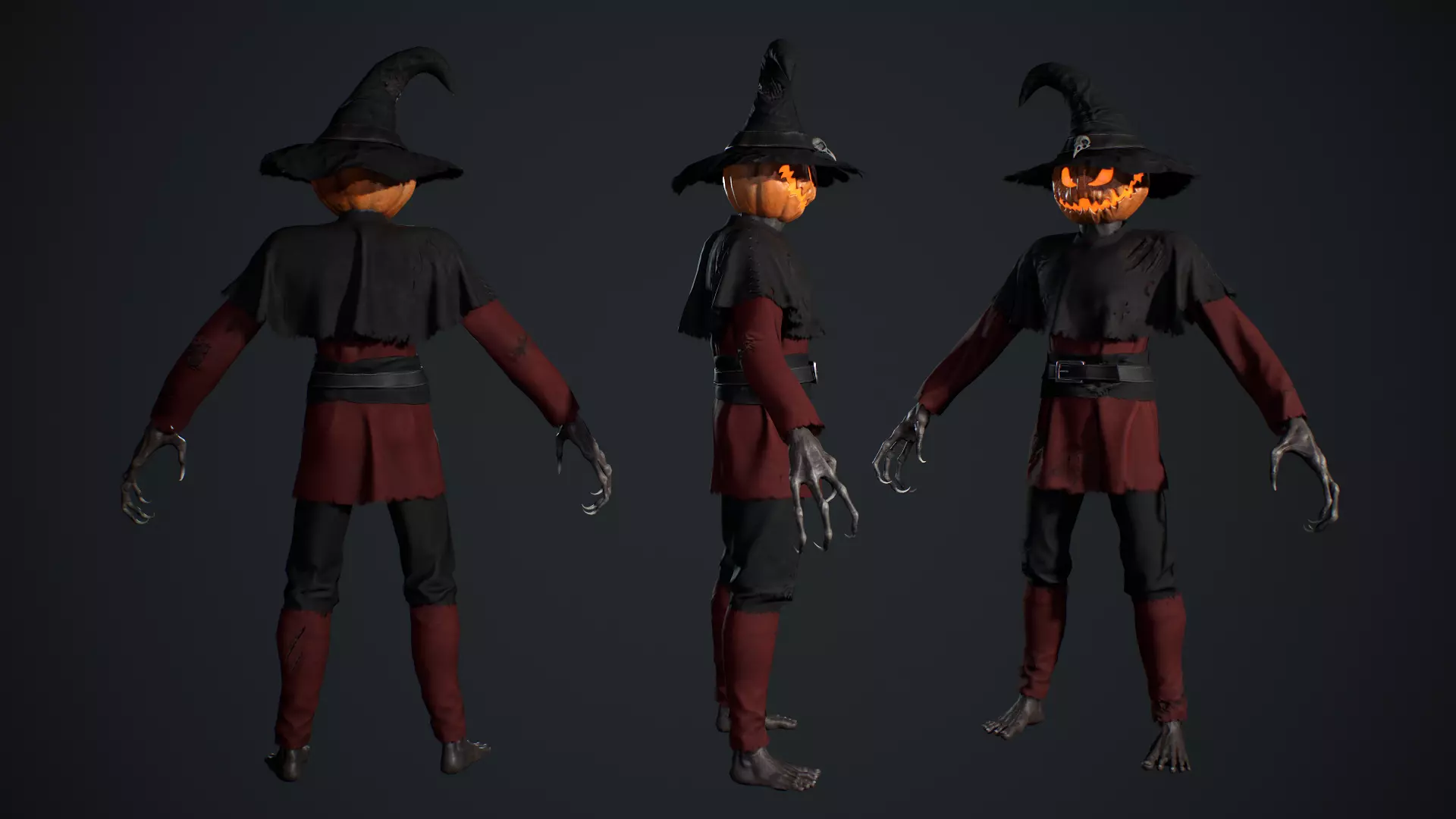 Pumpkinhead Scarecrow Low-poly 3D model_6