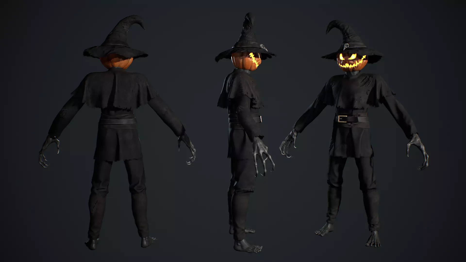 Pumpkinhead Scarecrow Low-poly 3D model_4