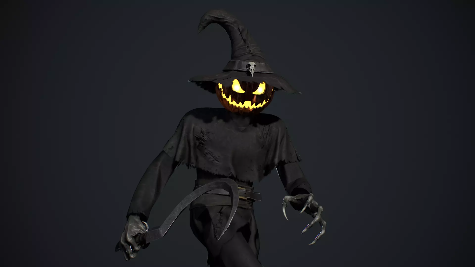 Pumpkinhead Scarecrow Low-poly 3D model_14