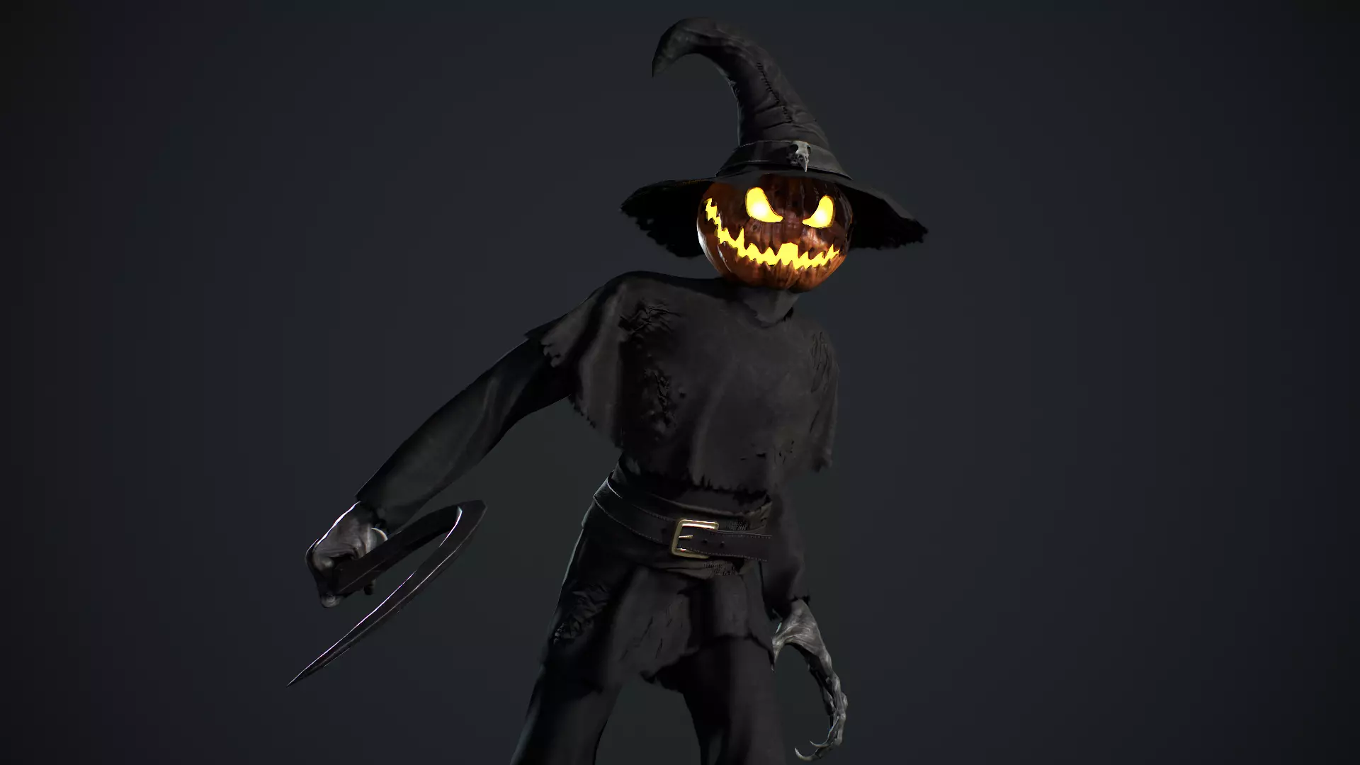 Pumpkinhead Scarecrow Low-poly 3D model_12
