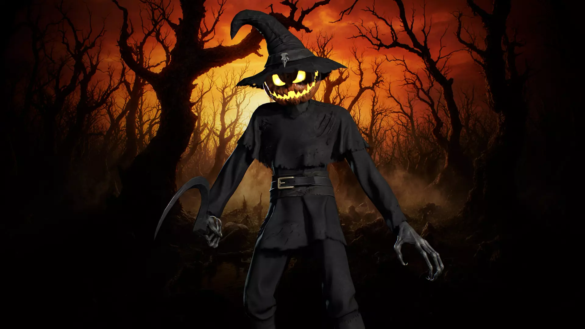 Pumpkinhead Scarecrow Low-poly 3D model_2