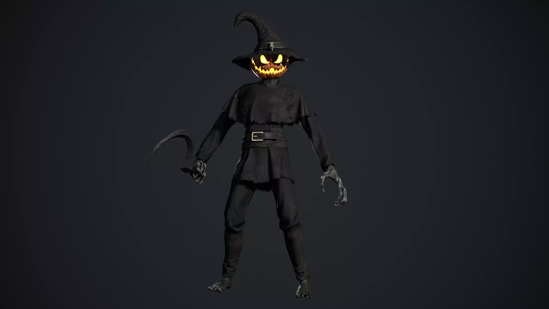 Pumpkinhead Scarecrow Low-poly 3D model_9
