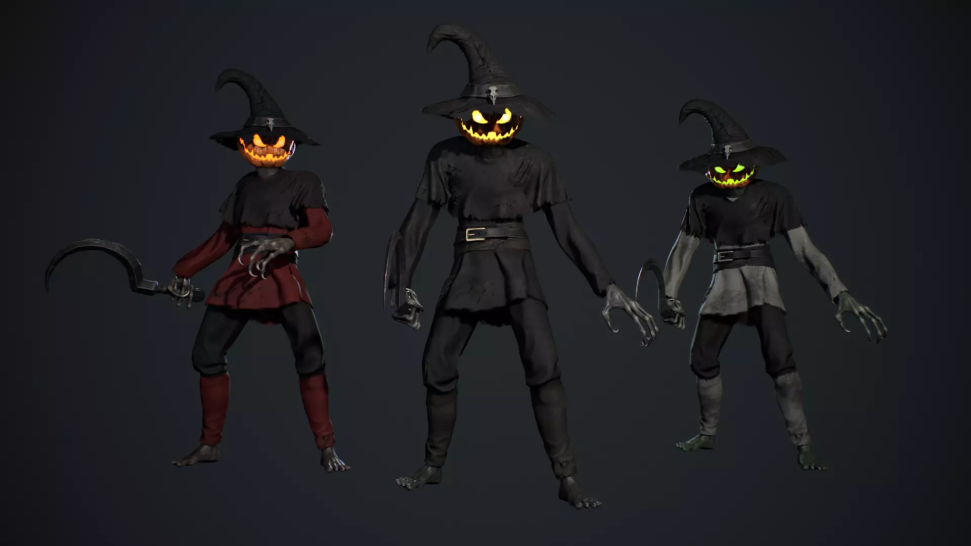 Pumpkinhead Scarecrow Low-poly 3D model_3