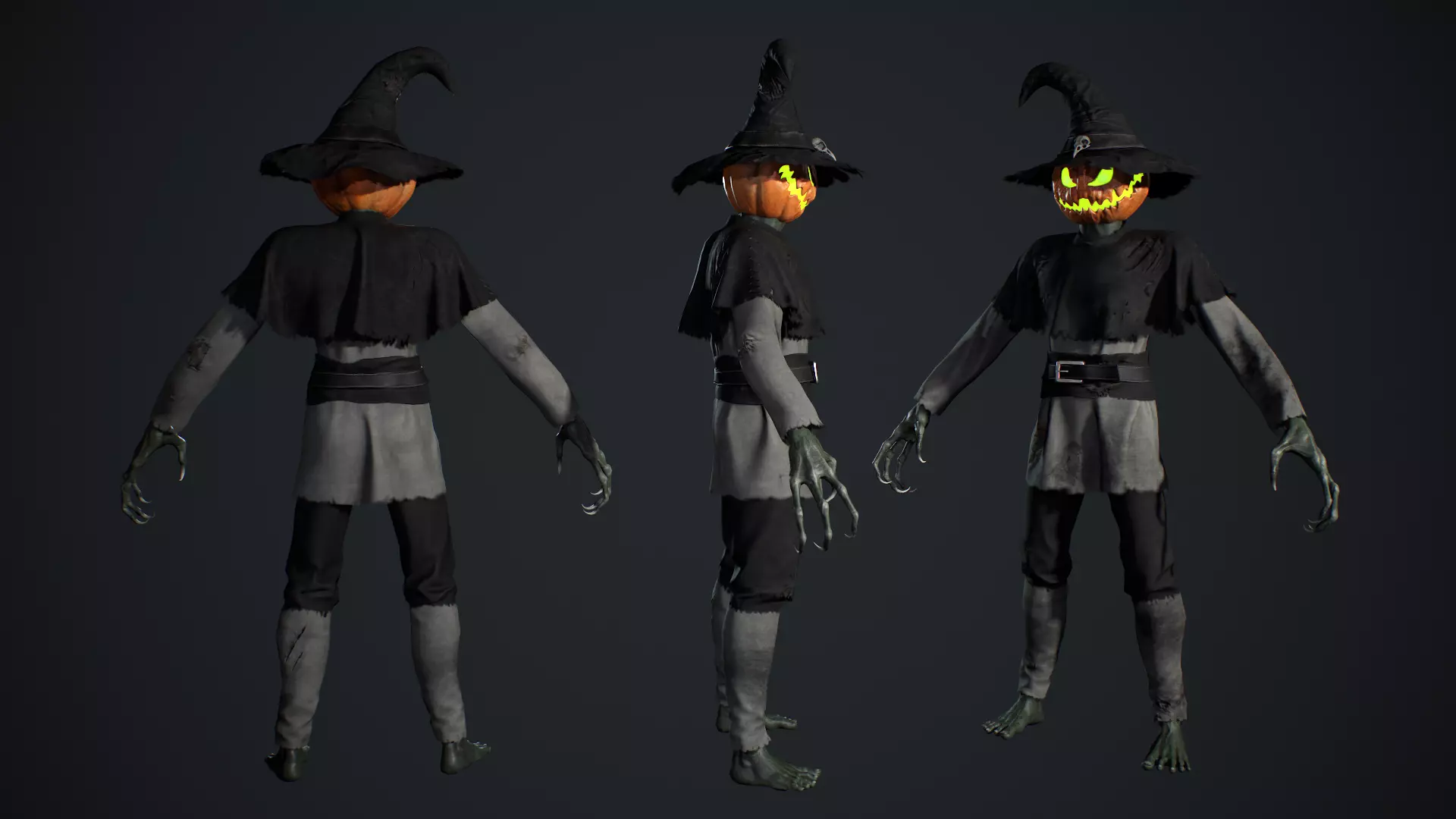 Pumpkinhead Scarecrow Low-poly 3D model_5