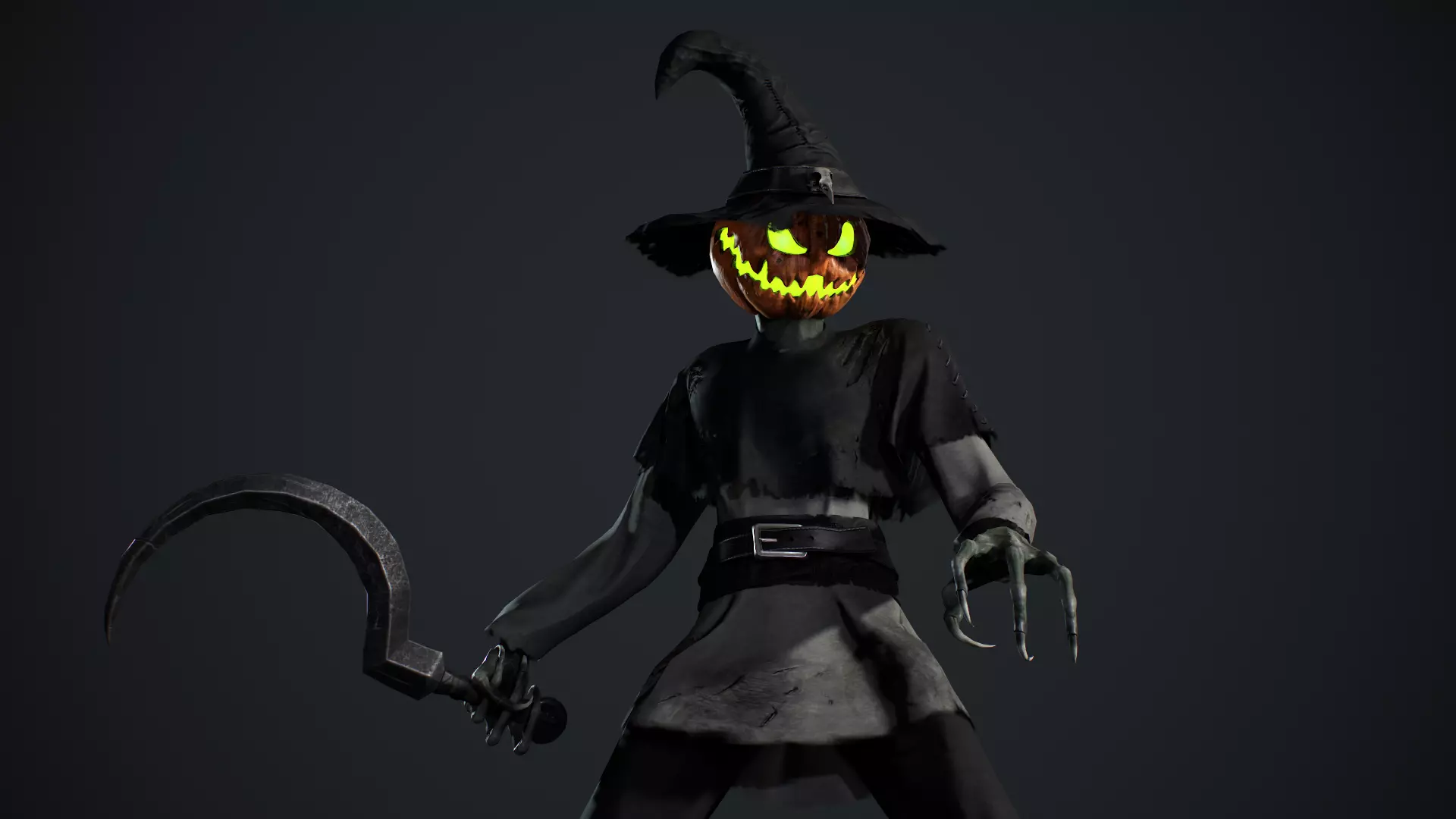 Pumpkinhead Scarecrow Low-poly 3D model_8