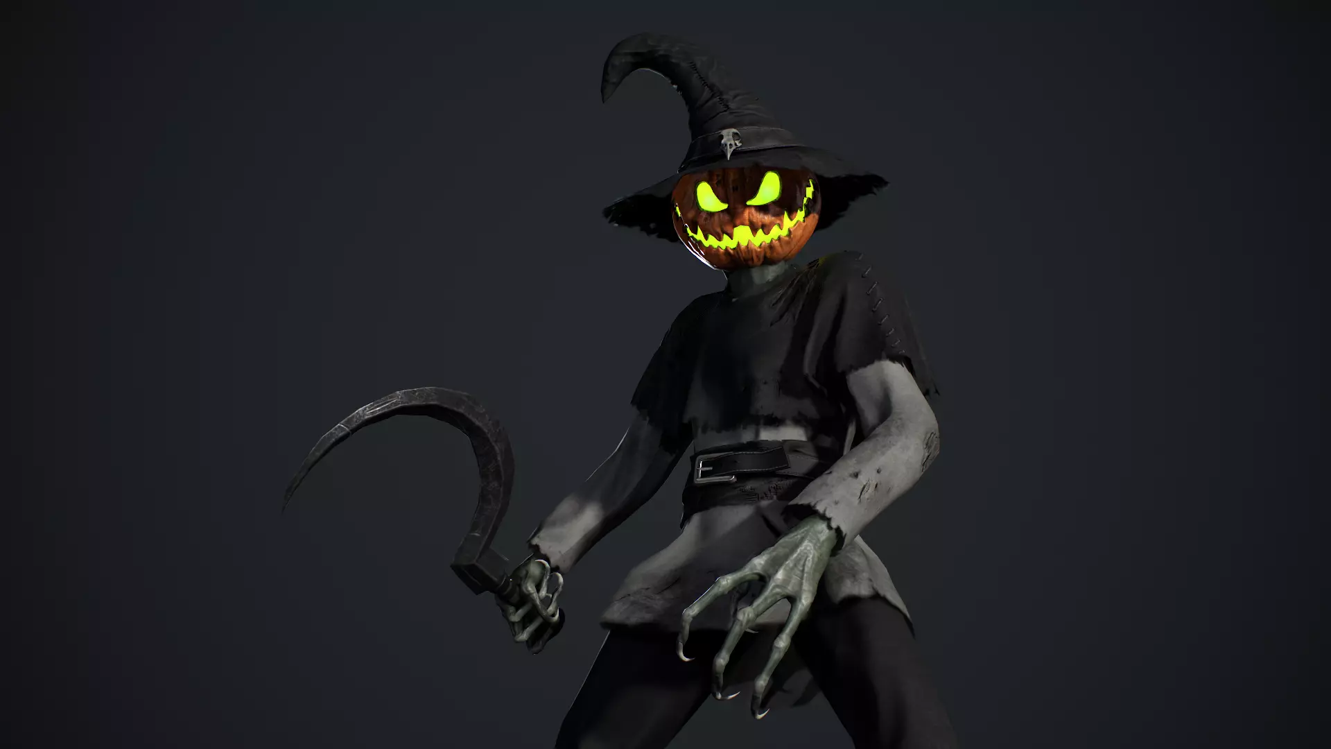 Pumpkinhead Scarecrow Low-poly 3D model_10